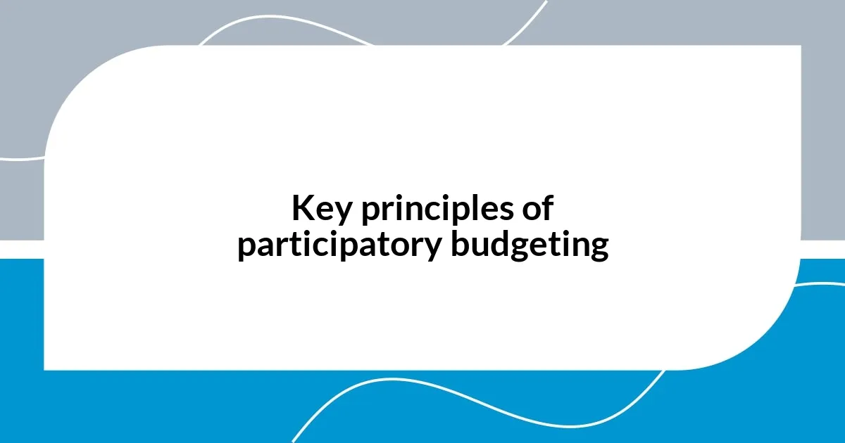 Key principles of participatory budgeting